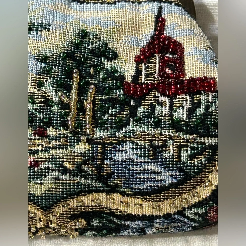 Carlo Fellini Vintage Tapestry Beaded Kiss Lock Purse Bag crossbody